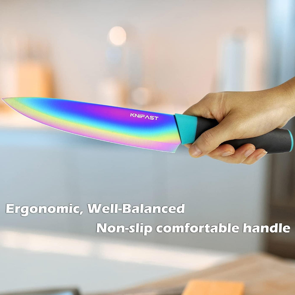 Kitchen Knife Set – 12 Pcs Rainbow Titanium with Blade Guards