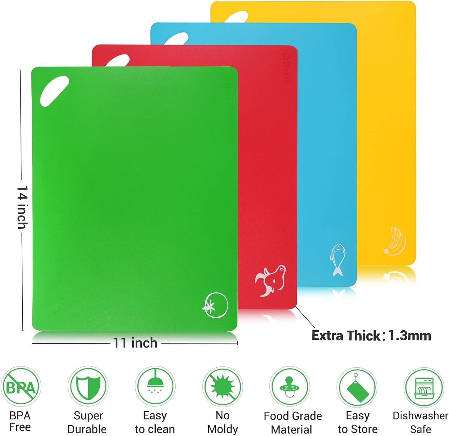 Kitchen Plastic Cutting Board Set – Extra Thick & Non-Slip
